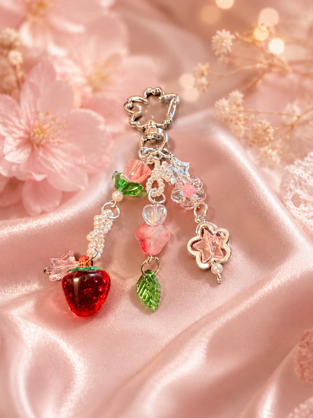 Strawberry Charm Keychain. 🍓🌸