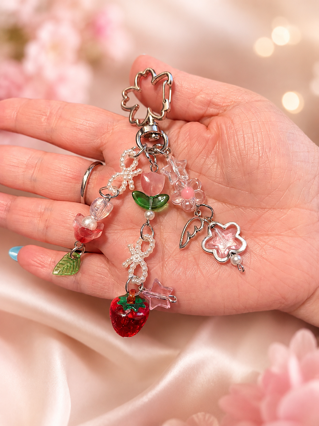 Strawberry Charm Keychain. 🍓🌸