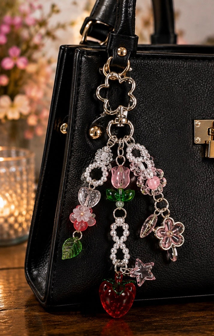 Strawberry Charm Keychain. 🍓🌸