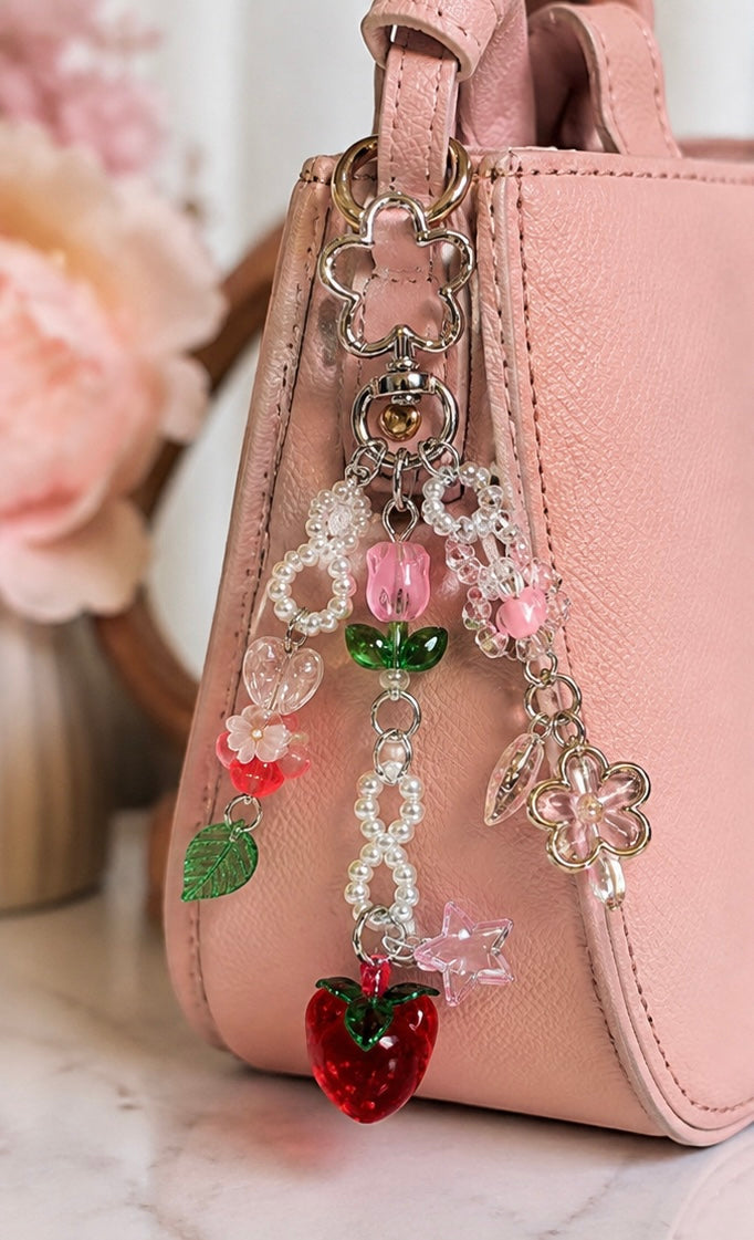 Strawberry Charm Keychain. 🍓🌸