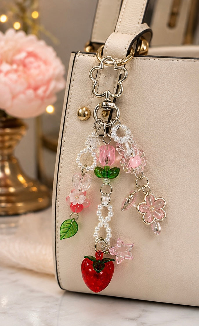 Strawberry Charm Keychain. 🍓🌸