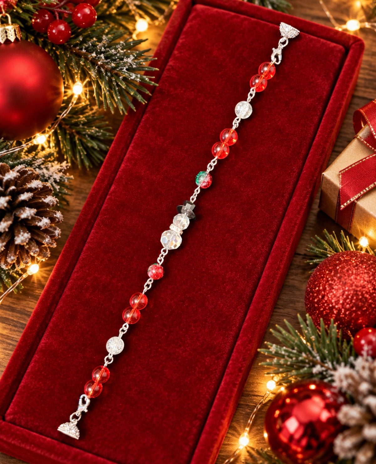 Frost and Holly handmade Christmas bracelet with winter holiday beads