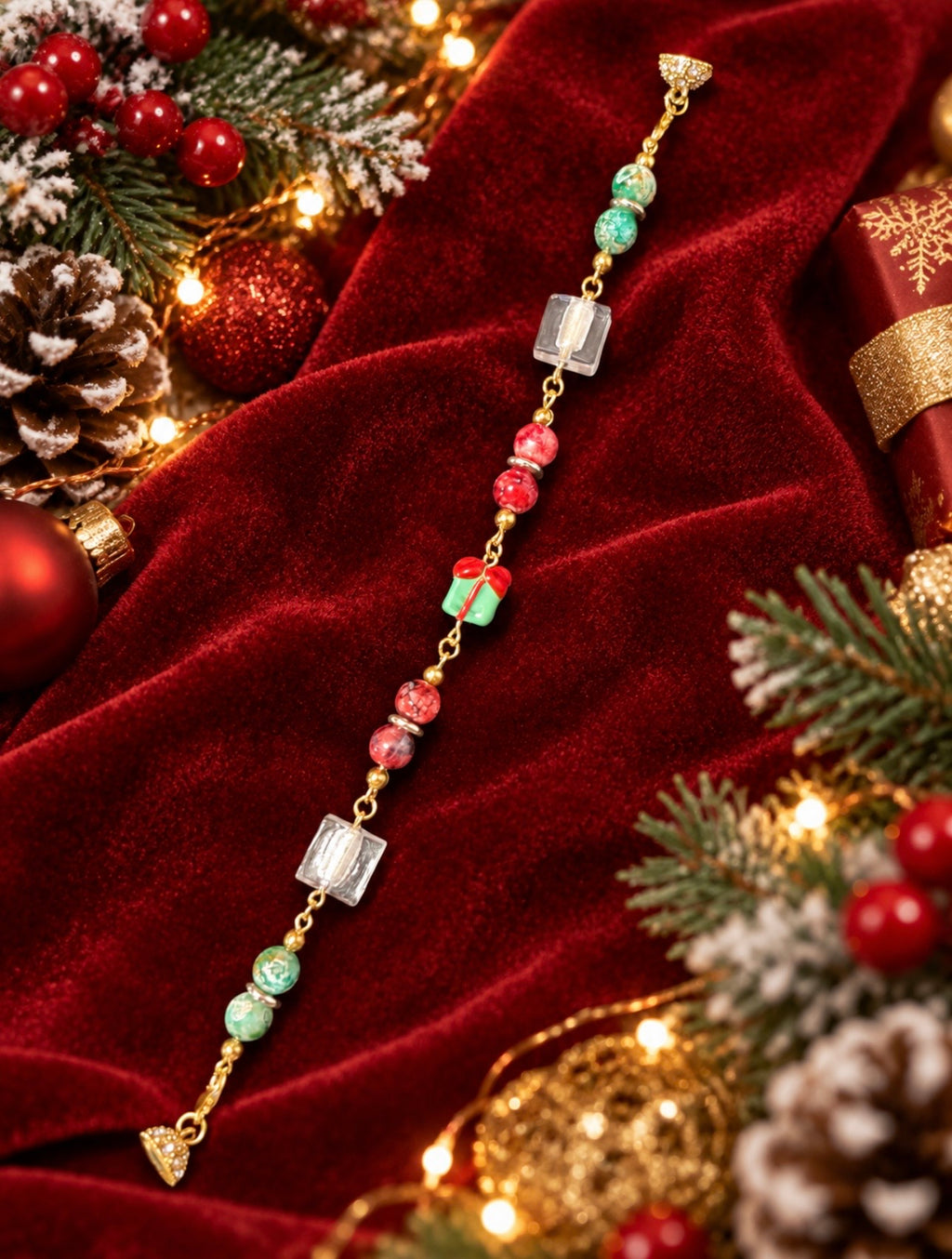 Little Christmas Gift bracelet with festive beads and holiday gift charm