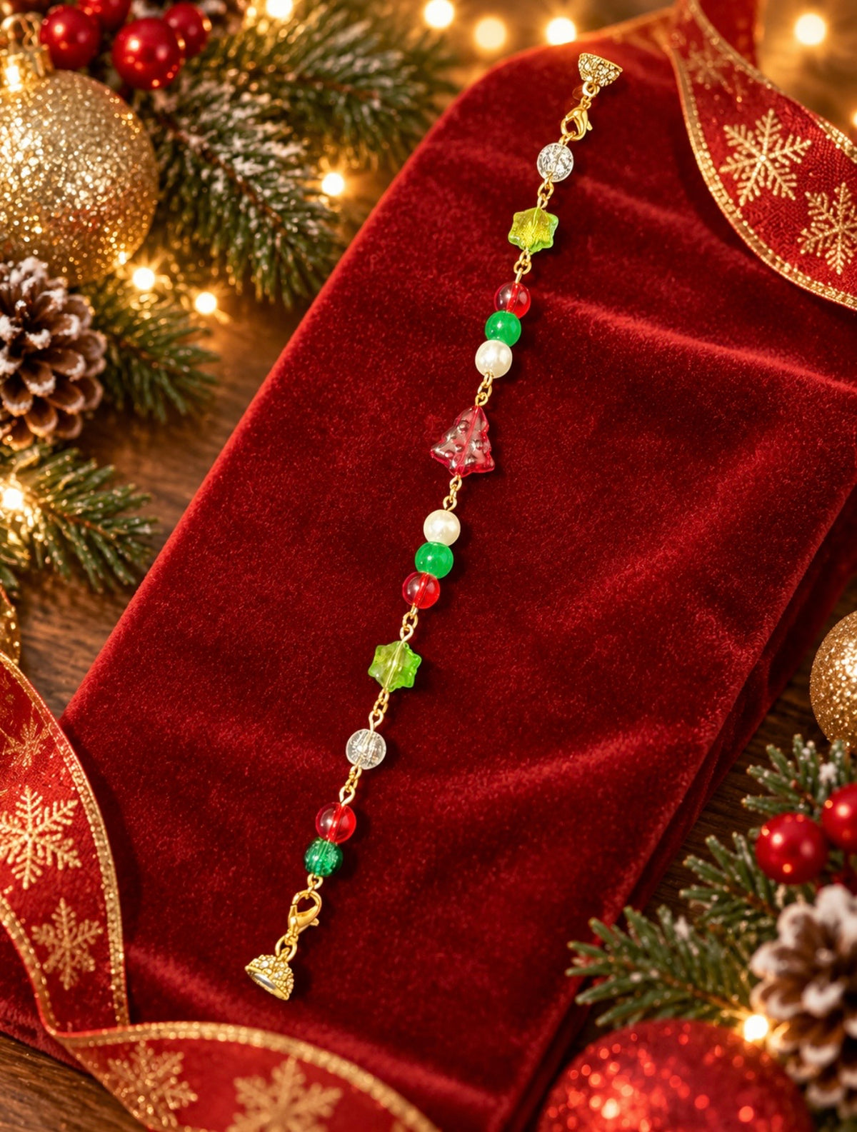 Starlit Christmas handmade bracelet with festive beads and star accents
