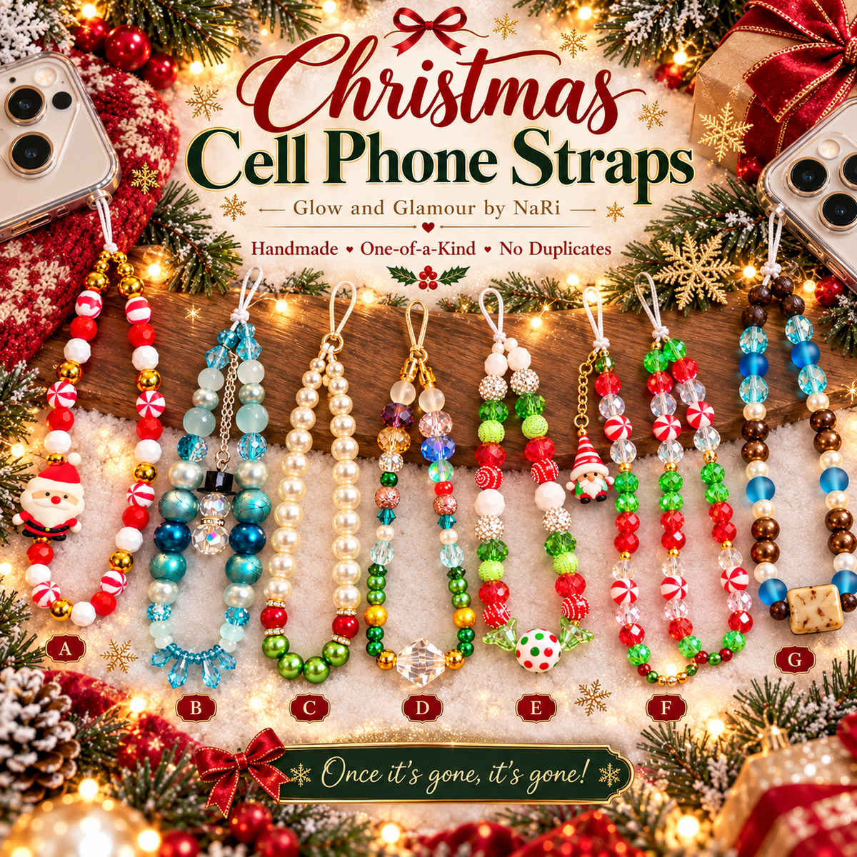 Christmas Cell Phone Straps – Handmade Holiday Beaded Charms